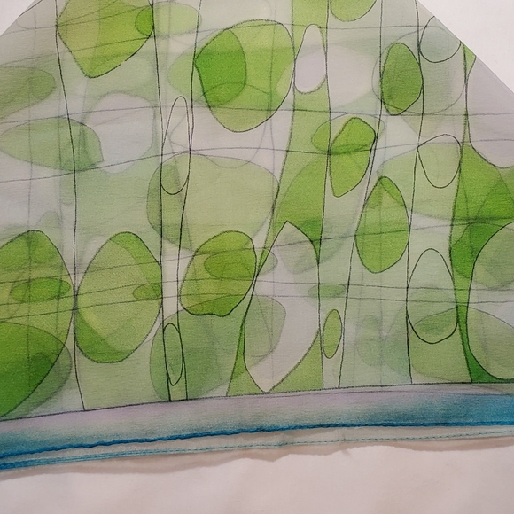 Vintage Whispy White Green and Blue Psychedelic Bubble Grid Square Scarf - Picture 6 of 12